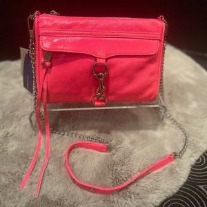 Rare Hot Pink Patent Leather Mini Mac Rececca Minkoff Silver Gunmetal Hardware